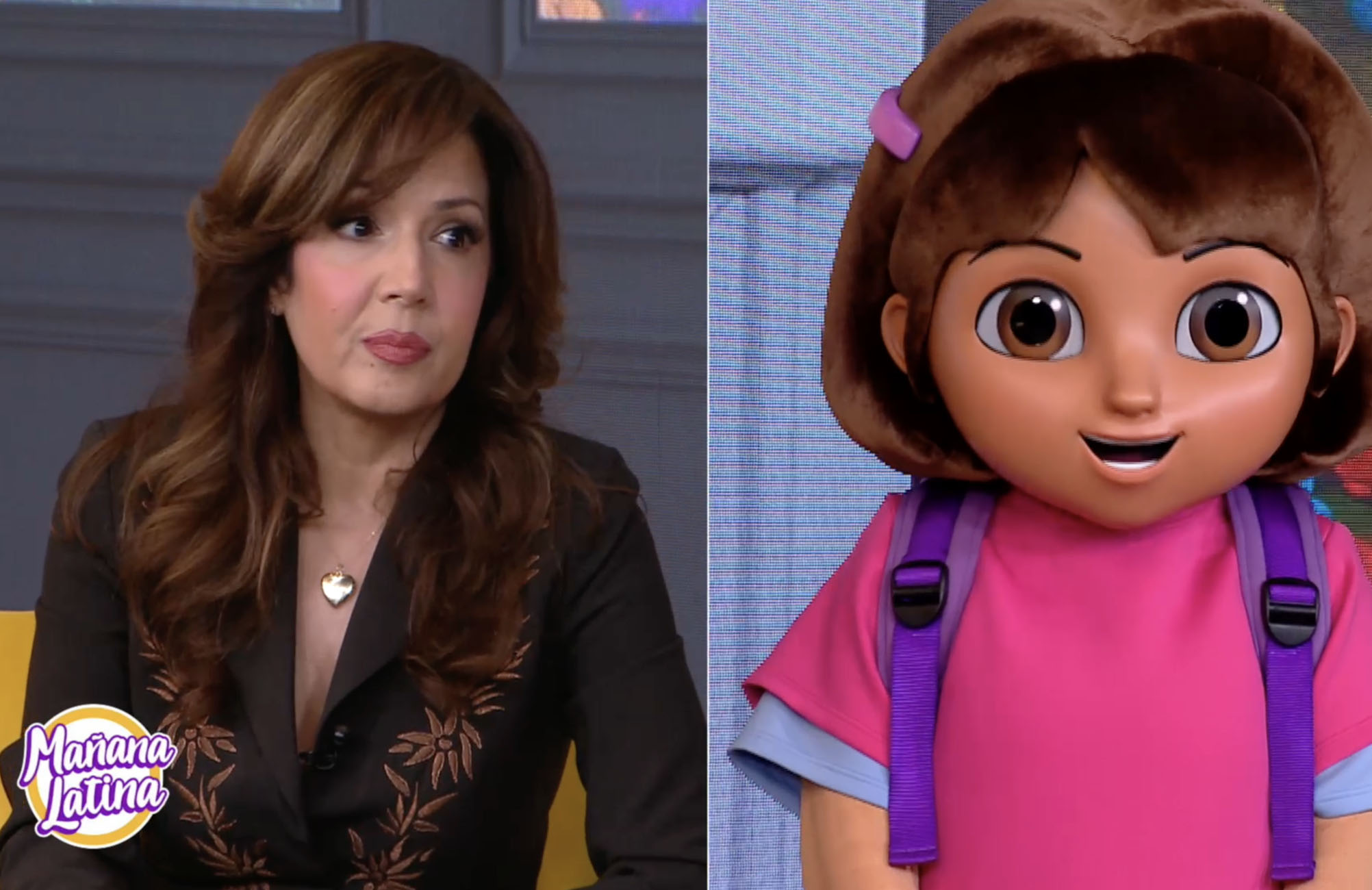 Dora, "La Exploradora" y la actriz María Canals
